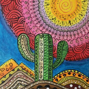 Cuadro pintado a mano, desierto colorido