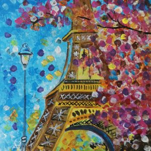 Cuadro pintado a mano, torre Eiffel