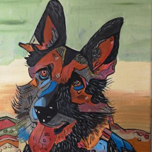 Cuadro pintado a mano, retrato pastor aleman