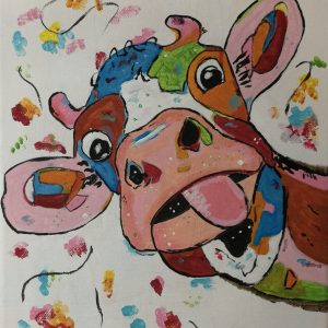 Cudro pintado a mano, vaca mirando fijamente